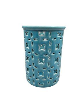 Cut Out Hurricane Candleholder Luminary Turquoise Ceramic Cost Plus